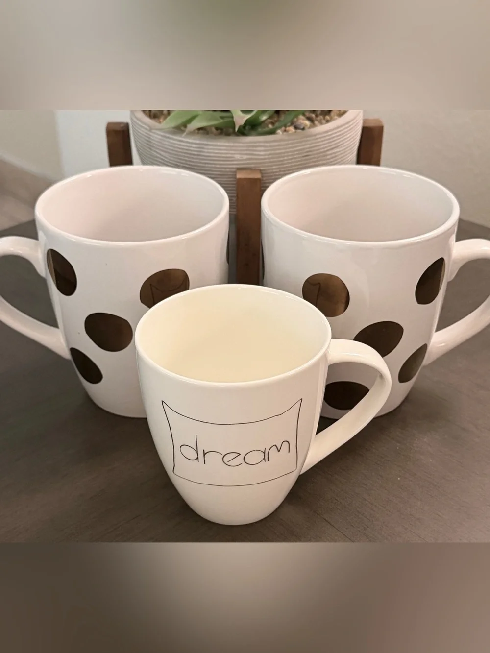 Set of 3 Mugs~ 2 XL Gold Polkadot Mugs & 1 M Dream Mug